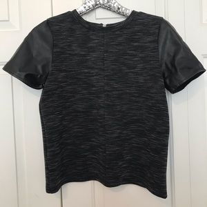 Loft Black Faux Leather Sleeve Top M